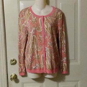 Paisley Talbots pink cardigan cotton rayon